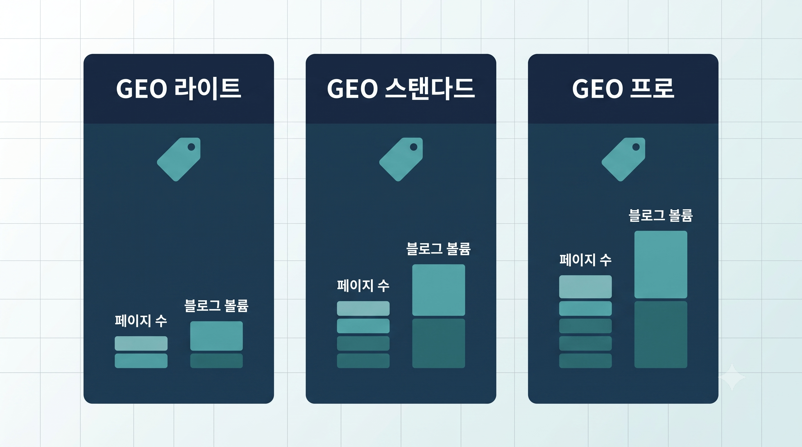 GEO 패키지 등급별 가격 비교 인포그래픽 (라이트·스탠다드·프로)