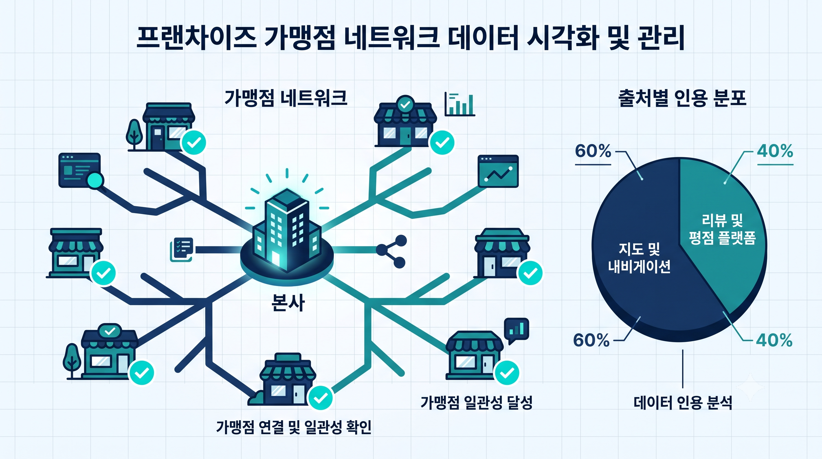 프랜차이즈 본사-가맹점 다지점 GEO 관리 구조 인포그래픽